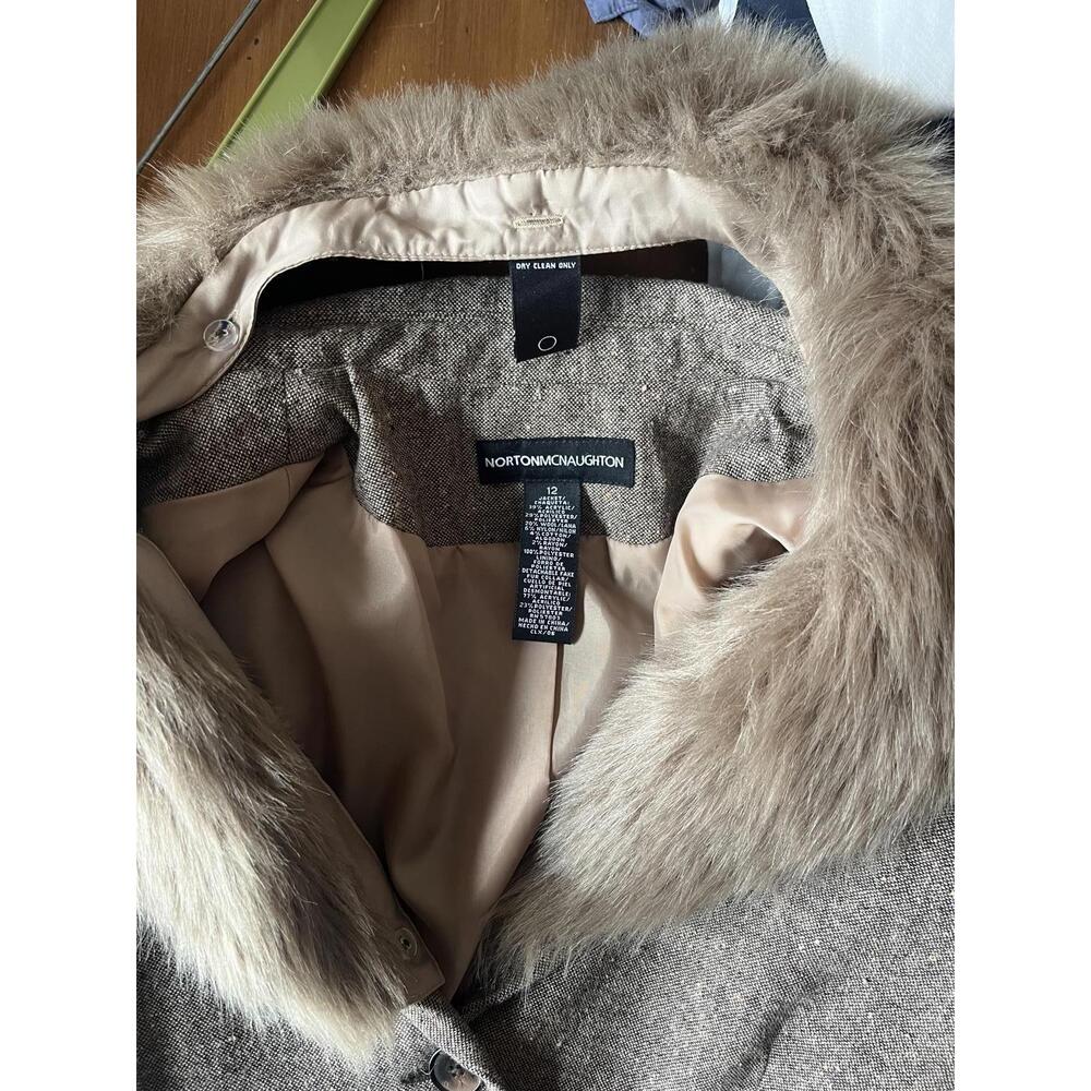 Norton‎ McNaughton Brown Tweed Faux Fur Collar 2Button Blazer Jacket Size 12 - Picture 6 of 7